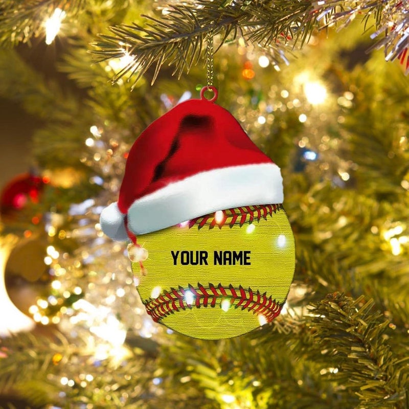 woobles Personalized Baseball Ornament,Baseball and Mitt Ornament Personalized | Sports Game Theme Novelty Decorative Gift Boy Men Christmas Classic Balls Party Supplies Home - Image 2